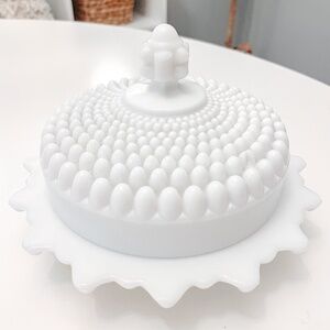 Vintage Fenton Hobnail Milk Glass Covered Candy Dish